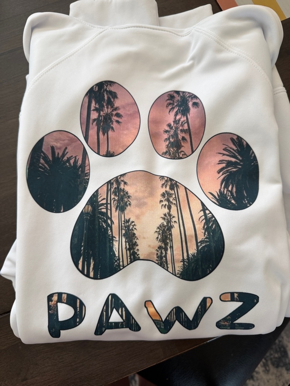PAWZ White Hoodie with Pink Sunset Paw Graphic